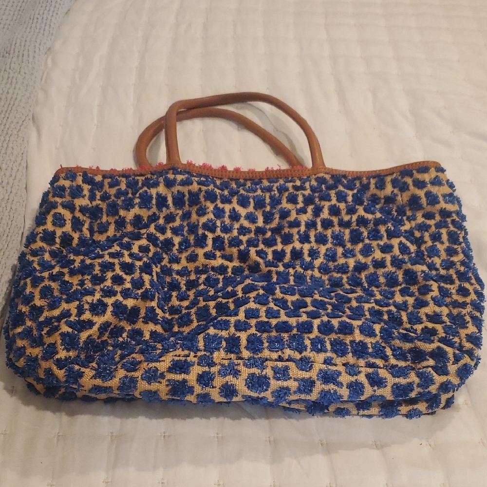 Anthropologie Miss Albright Blue and Tan Woven Tote Bag